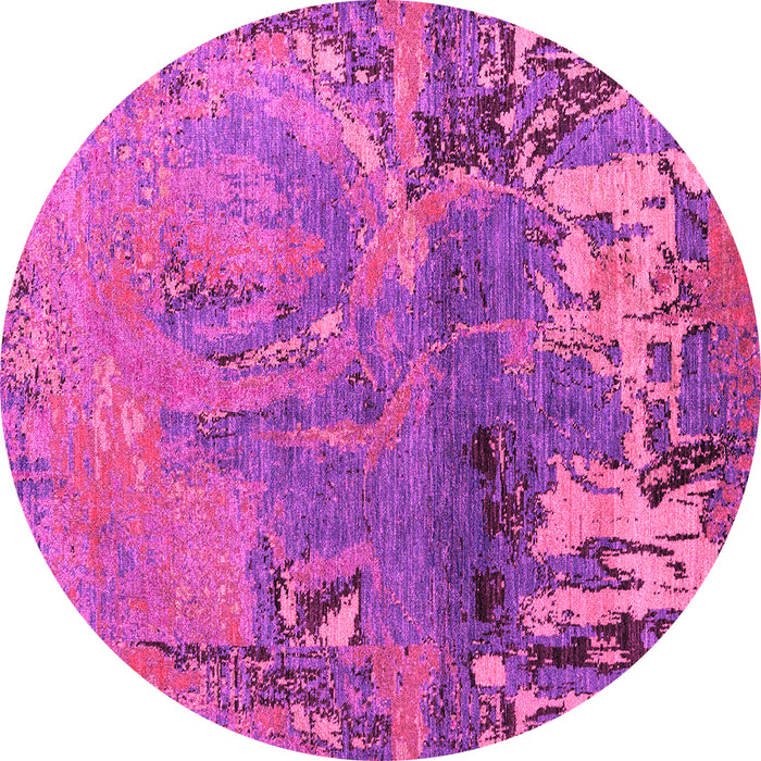 Round Machine Washable Abstract Pink Modern Rug, wshabs5335pnk