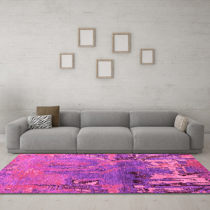 Machine Washable Abstract Pink Modern Rug in a Living Room, wshabs5335pnk
