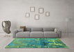 Machine Washable Abstract Turquoise Modern Area Rugs in a Living Room,, wshabs5335turq