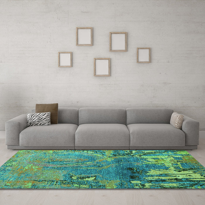 Machine Washable Abstract Turquoise Modern Area Rugs in a Living Room,, wshabs5335turq