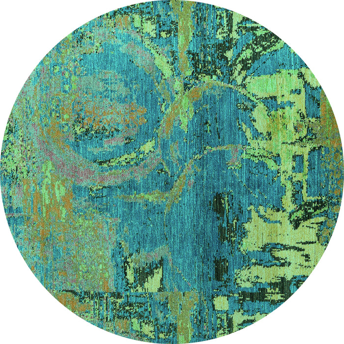 Round Machine Washable Abstract Turquoise Modern Area Rugs, wshabs5335turq