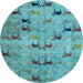 Round Machine Washable Abstract Light Blue Modern Rug, wshabs5336lblu