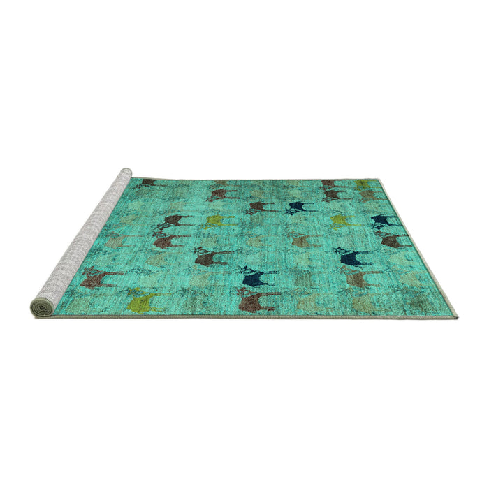 Sideview of Machine Washable Abstract Turquoise Modern Area Rugs, wshabs5336turq