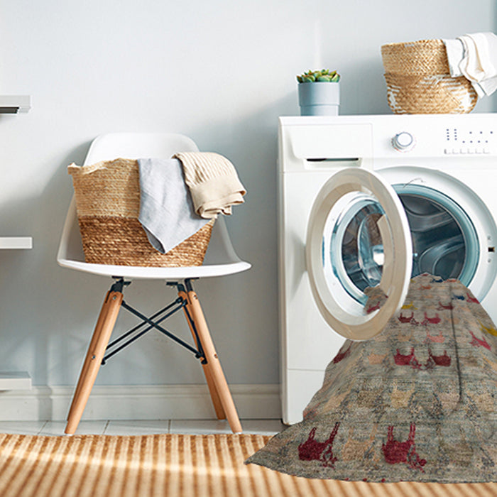 Machine Washable Abstract Light French Beige Brown Rug in a Washing Machine, wshabs5336