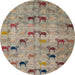 Round Machine Washable Abstract Light French Beige Brown Rug, wshabs5336