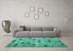 Machine Washable Abstract Turquoise Modern Area Rugs in a Living Room,, wshabs5336turq