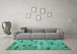 Machine Washable Abstract Turquoise Modern Area Rugs in a Living Room,, wshabs5336turq
