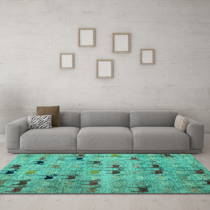 Machine Washable Abstract Turquoise Modern Area Rugs in a Living Room,, wshabs5336turq