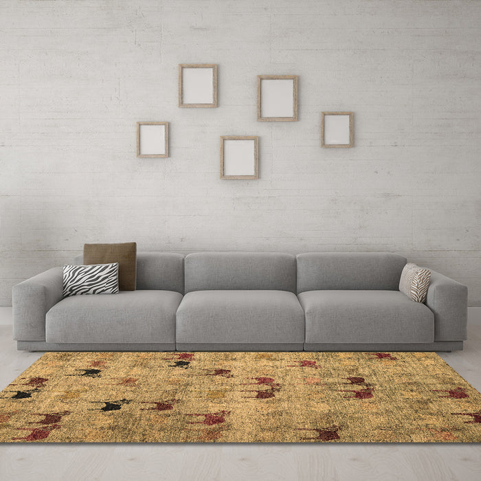 Machine Washable Abstract Brown Modern Rug in a Living Room,, wshabs5336brn