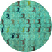 Round Machine Washable Abstract Turquoise Modern Area Rugs, wshabs5336turq