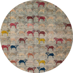 Round Abstract Light French Beige Brown Modern Rug, abs5336