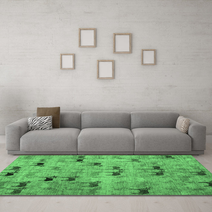 Machine Washable Abstract Emerald Green Modern Area Rugs in a Living Room,, wshabs5336emgrn