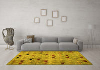 Machine Washable Abstract Yellow Modern Rug, wshabs5336yw