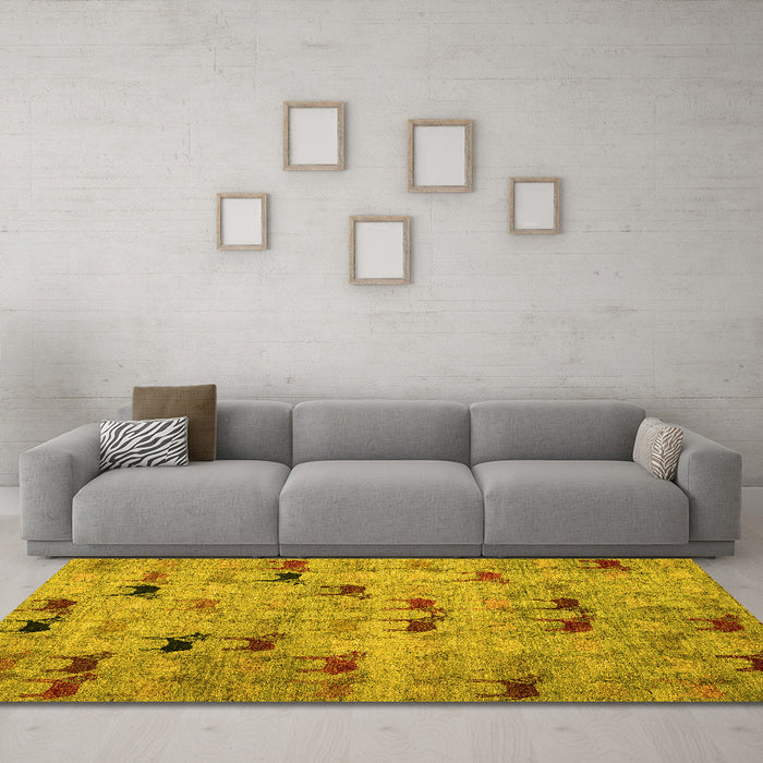 Machine Washable Abstract Yellow Modern Rug in a Living Room, wshabs5336yw