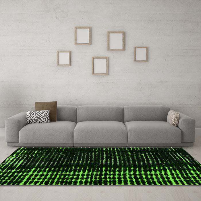 Machine Washable Abstract Green Modern Area Rugs in a Living Room,, wshabs5337grn