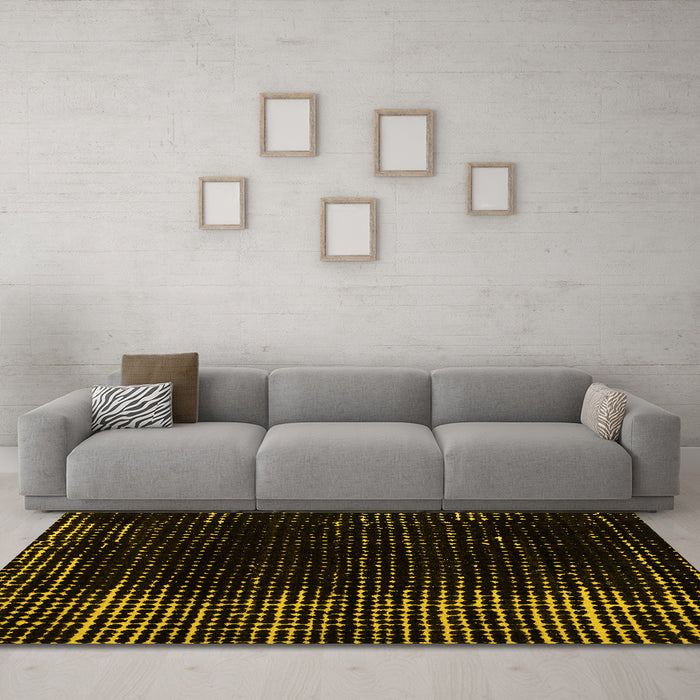 Machine Washable Abstract Yellow Modern Rug in a Living Room, wshabs5337yw