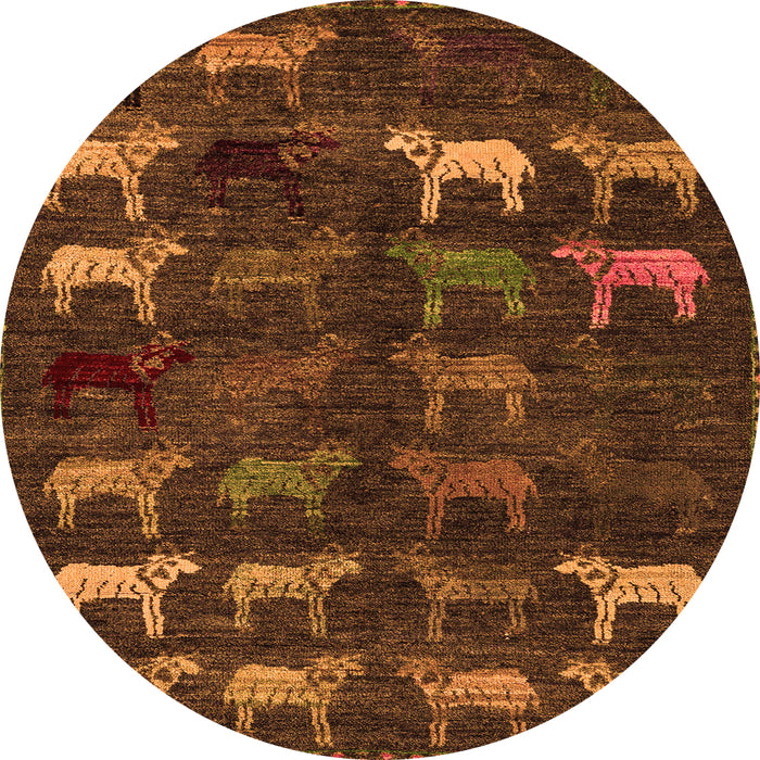 Round Abstract Orange Modern Rug, abs5338org