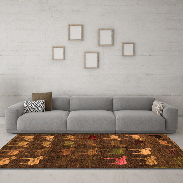 Machine Washable Abstract Orange Modern Area Rugs in a Living Room, wshabs5338org