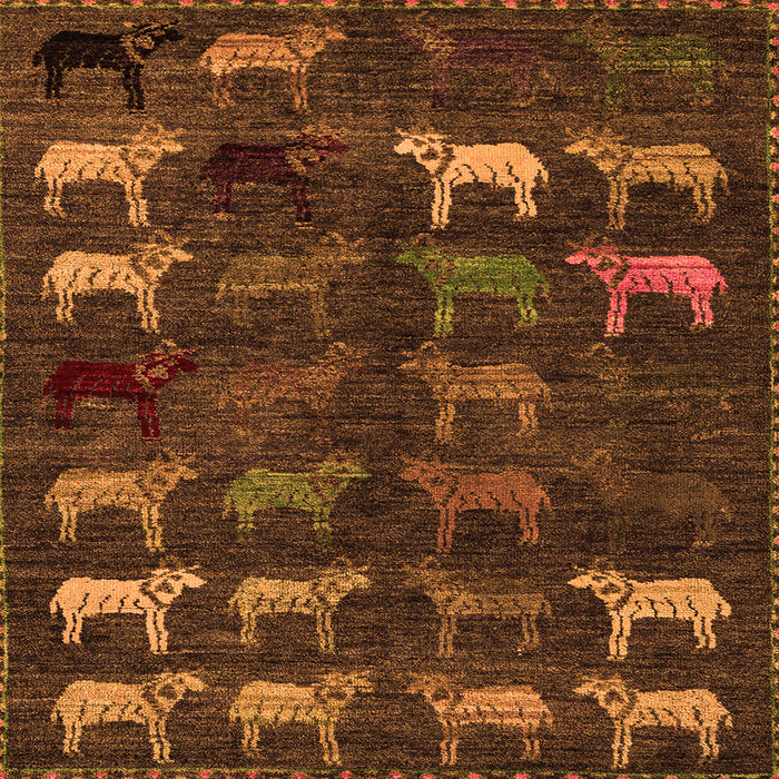 Square Machine Washable Abstract Orange Modern Area Rugs, wshabs5338org