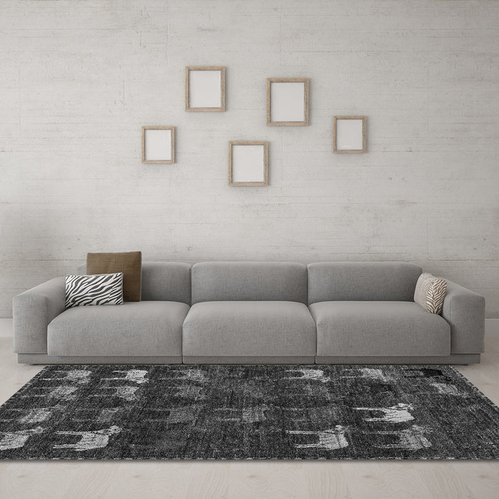 Machine Washable Abstract Gray Modern Rug in a Living Room,, wshabs5338gry