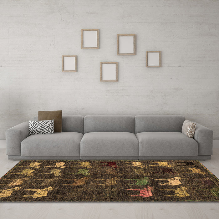 Machine Washable Abstract Brown Modern Rug in a Living Room,, wshabs5338brn