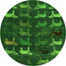 Round Abstract Green Modern Rug, abs5338grn