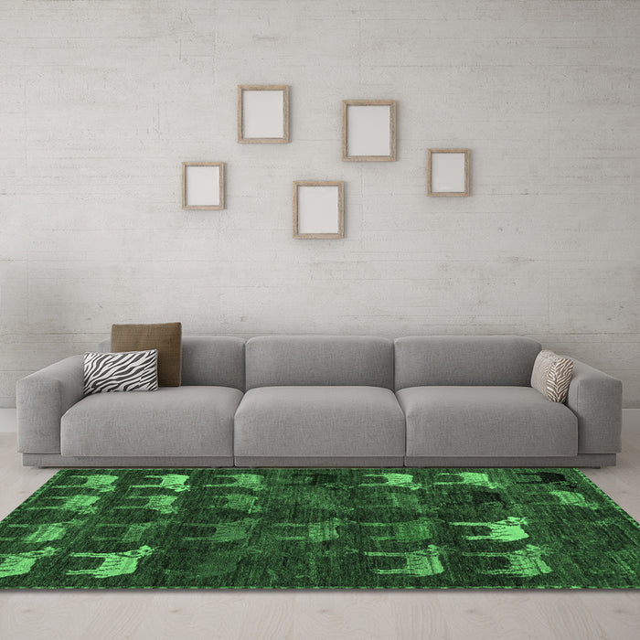 Machine Washable Abstract Emerald Green Modern Area Rugs in a Living Room,, wshabs5338emgrn