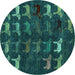 Round Abstract Turquoise Modern Rug, abs5338turq