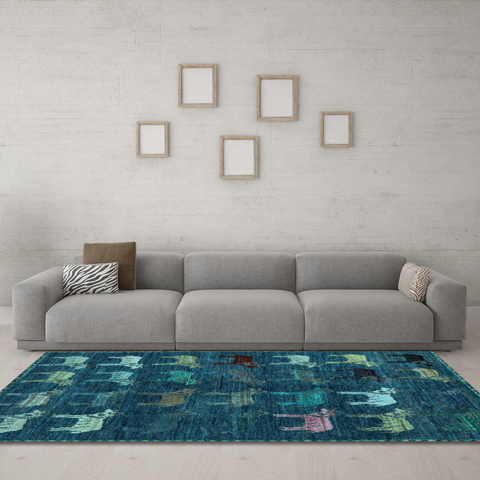 Machine Washable Abstract Light Blue Modern Rug in a Living Room, wshabs5338lblu