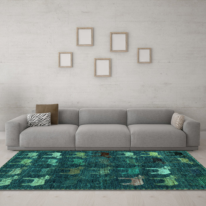 Machine Washable Abstract Turquoise Modern Area Rugs in a Living Room,, wshabs5338turq