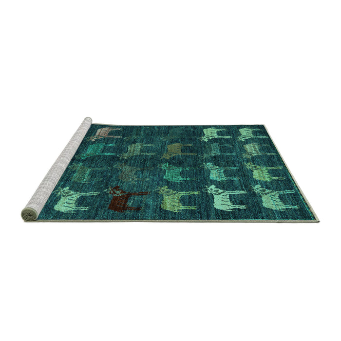 Sideview of Machine Washable Abstract Turquoise Modern Area Rugs, wshabs5338turq