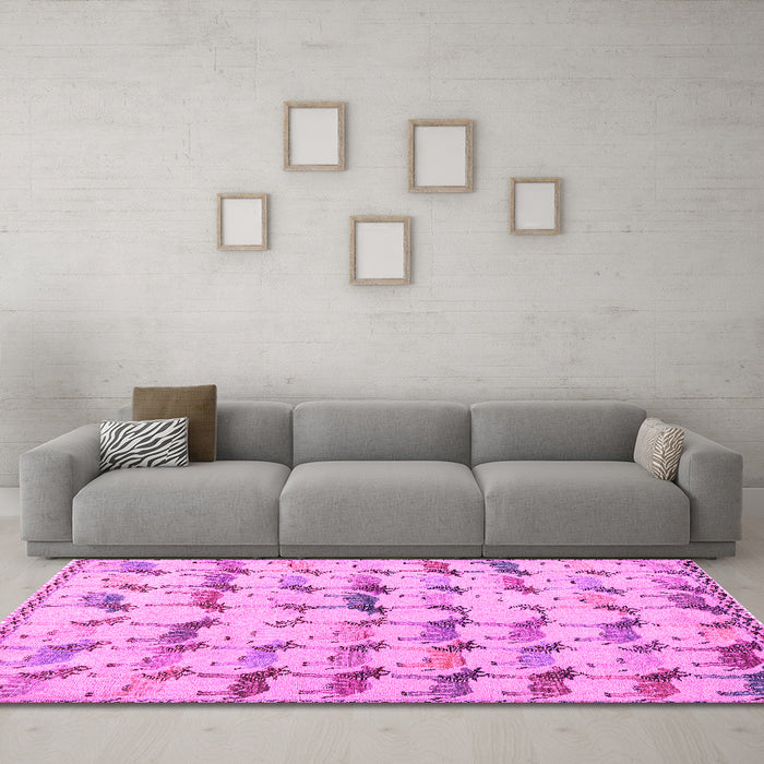 Machine Washable Abstract Pink Modern Rug in a Living Room, wshabs5339pnk