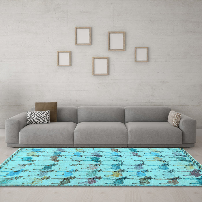 Machine Washable Abstract Light Blue Modern Rug in a Living Room, wshabs5339lblu