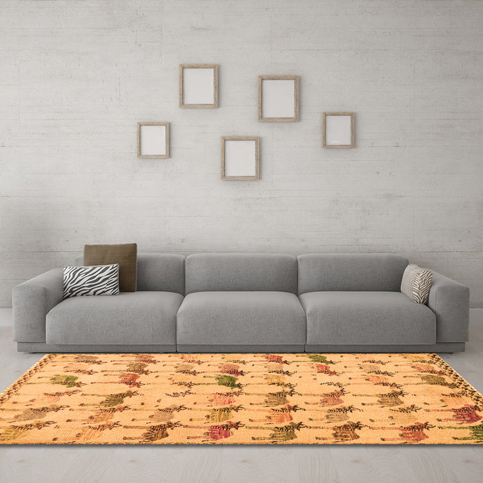 Machine Washable Abstract Orange Modern Area Rugs in a Living Room, wshabs5339org