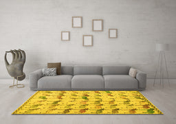 Machine Washable Abstract Yellow Modern Rug in a Living Room, wshabs5339yw