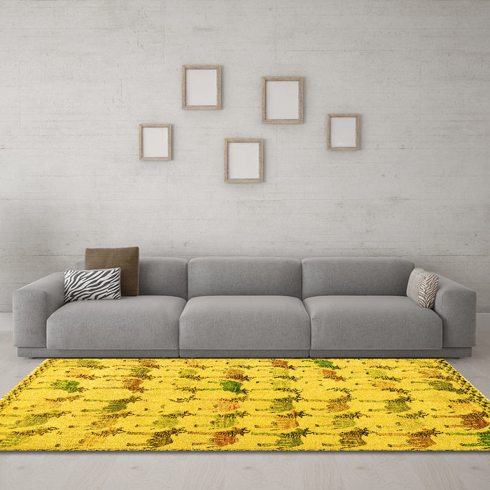 Machine Washable Abstract Yellow Modern Rug in a Living Room, wshabs5339yw