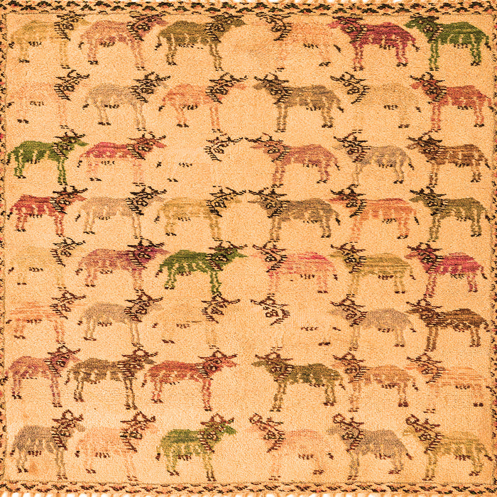 Square Machine Washable Abstract Orange Modern Area Rugs, wshabs5339org