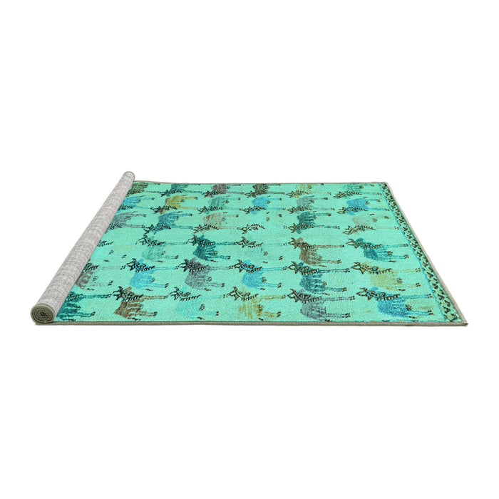 Sideview of Machine Washable Abstract Turquoise Modern Area Rugs, wshabs5339turq