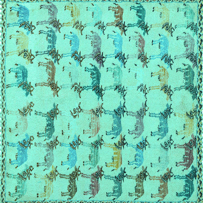 Square Abstract Turquoise Modern Rug, abs5339turq