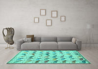 Machine Washable Abstract Turquoise Modern Rug, wshabs5339turq