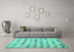 Machine Washable Abstract Turquoise Modern Area Rugs in a Living Room,, wshabs5339turq