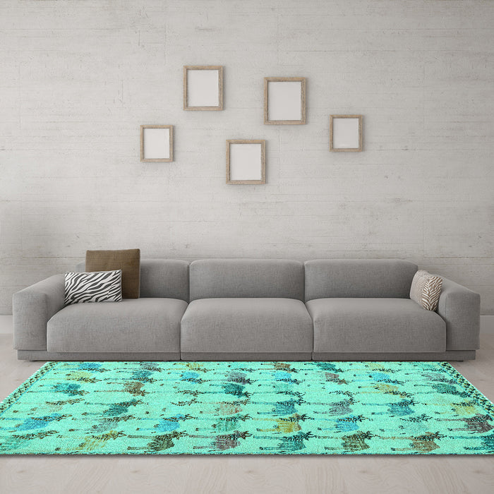 Machine Washable Abstract Turquoise Modern Area Rugs in a Living Room,, wshabs5339turq