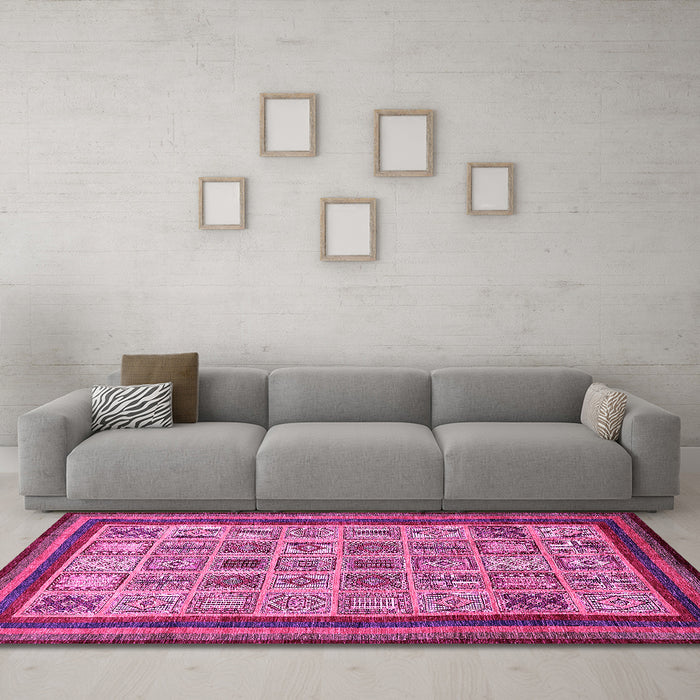 Machine Washable Abstract Pink Modern Rug in a Living Room, wshabs533pnk
