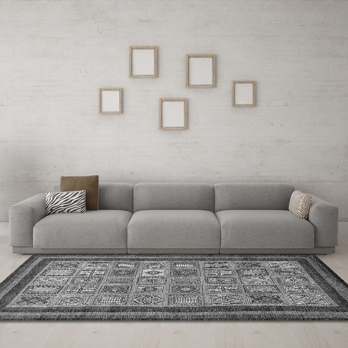 Machine Washable Abstract Gray Modern Rug in a Living Room,, wshabs533gry