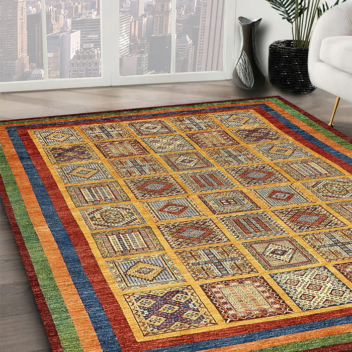 Machine Washable Abstract Saffron Red Rug in a Family Room, wshabs533