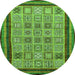 Round Machine Washable Abstract Green Modern Area Rugs, wshabs533grn