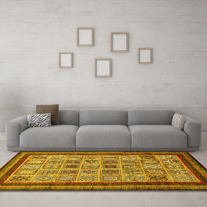 Machine Washable Abstract Yellow Modern Rug in a Living Room, wshabs533yw