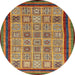 Round Abstract Saffron Red Modern Rug, abs533