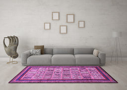 Machine Washable Abstract Purple Modern Area Rugs in a Living Room, wshabs533pur