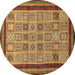 Round Abstract Brown Modern Rug, abs533brn